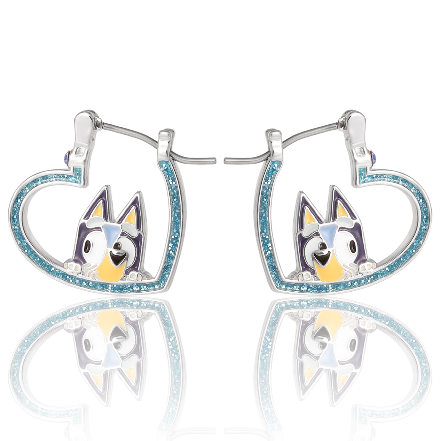 Bluey Heart Hoop Earrings Official License, Silver Flash-Plated with Enamel Bluey Pendant