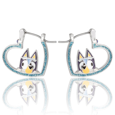 Bluey Heart Hoop Earrings Official License, Silver Flash-Plated with Enamel Bluey Pendant