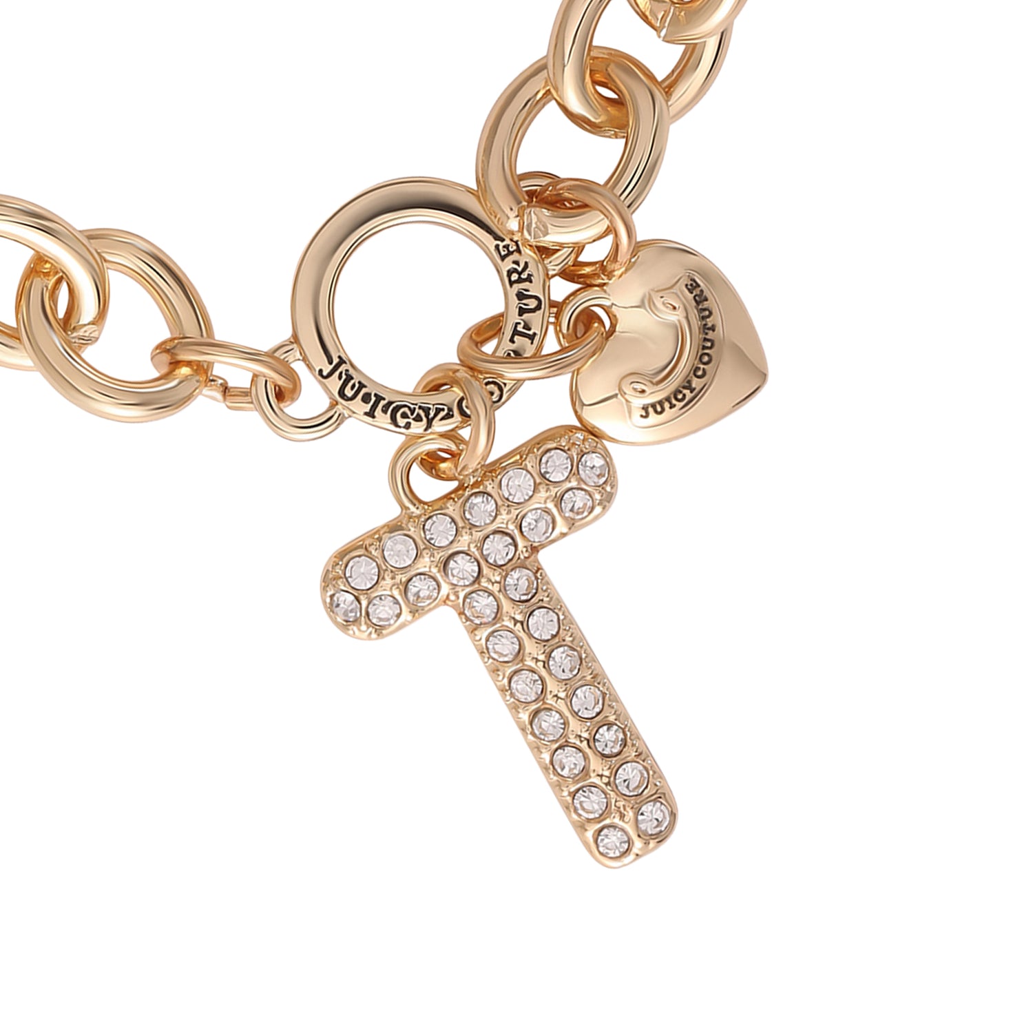 Juicy Couture Pavé Initial Charm Bracelet - 7.5'' Gold Tone Link - T