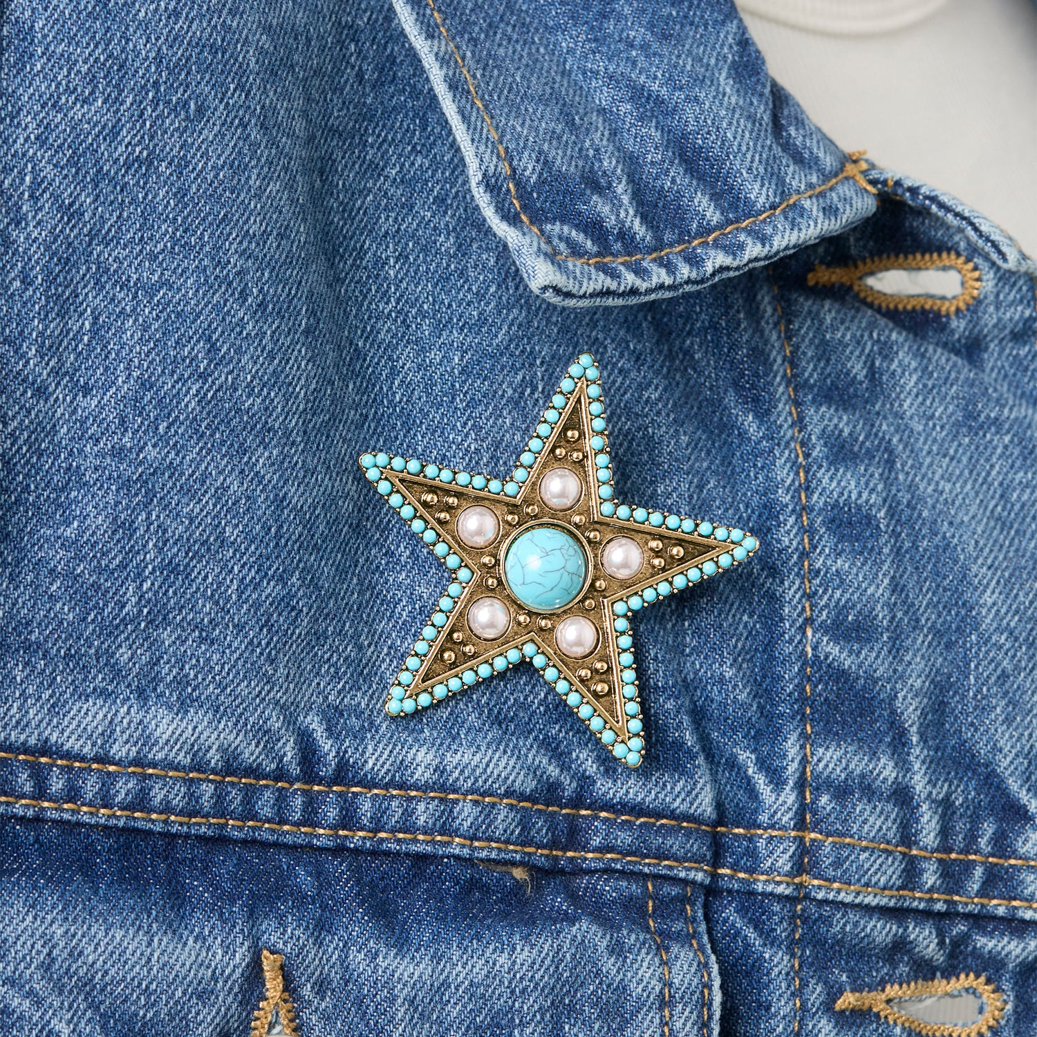 Jessica Simpson Turquoise Star Pin with Crystal Accents