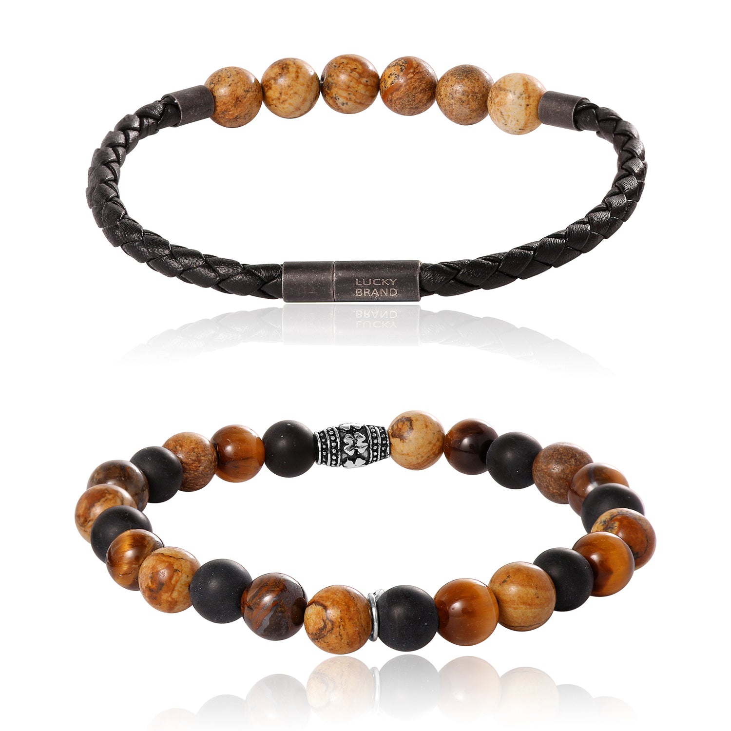 Lucky Brand Tiger’s Eye, Black Onyx, Picture Jasper Stretch Bead & Magnetic Cord Bracelet Set - 2 Piece