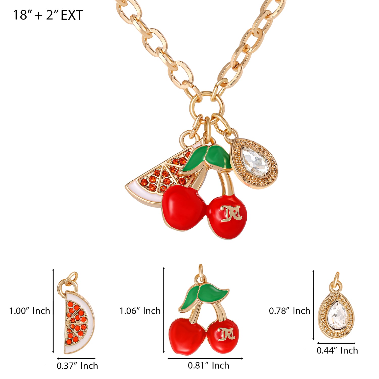 Juicy Couture Cherry & Watermelon Charm Necklace - 18 + 2''