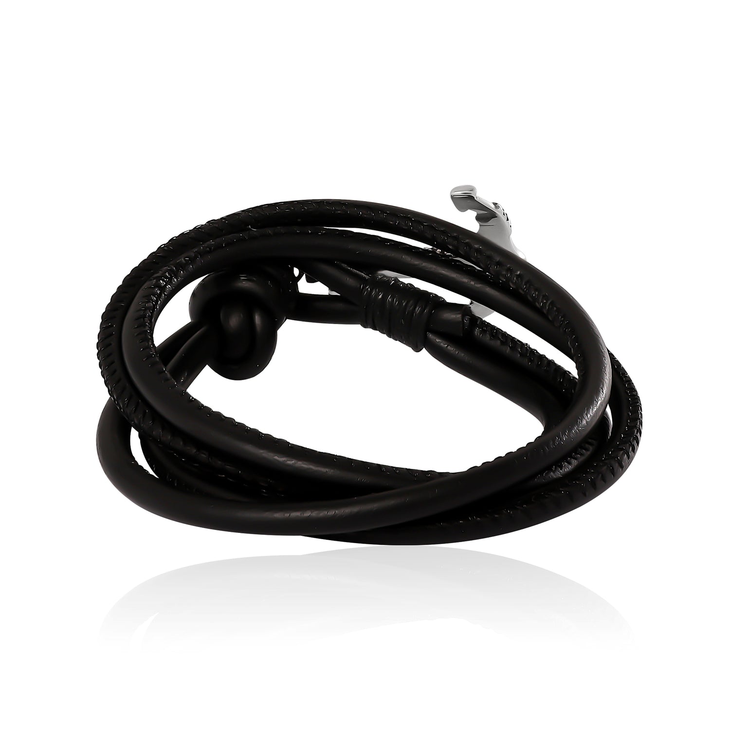 Lucky Brand Mens Black Anchor Wrap Bracelet with Adjustable Fit
