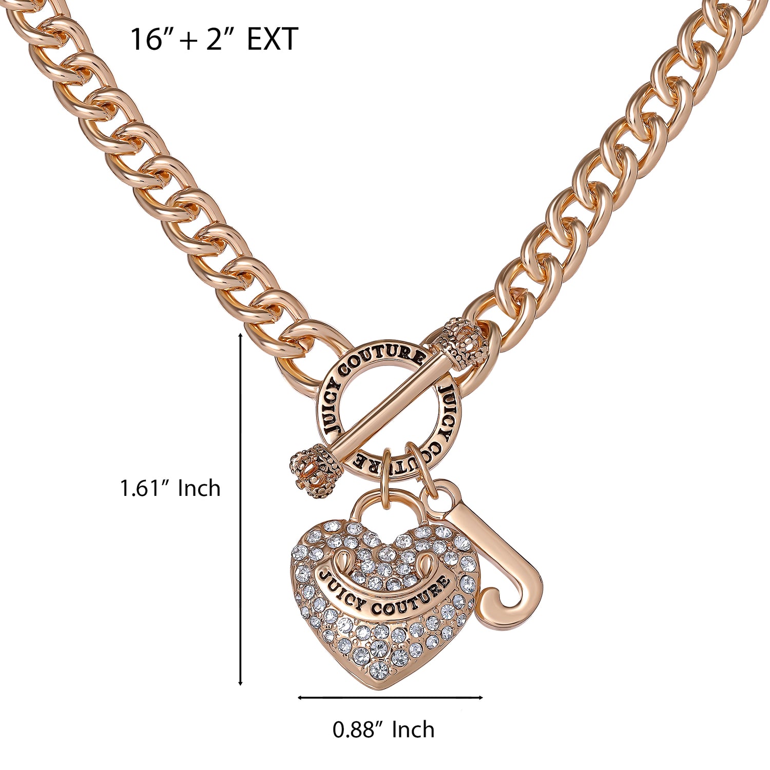 Juicy Couture Gold Tone Heart Logo Charm Necklace for Women 16"