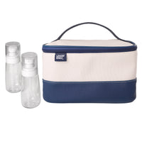 Lands' End Large Makeup Bag Train Case with 2 100 ML Plastic Travel Bottles, Soft-Sided Cosmetic Travel Bag - Navy