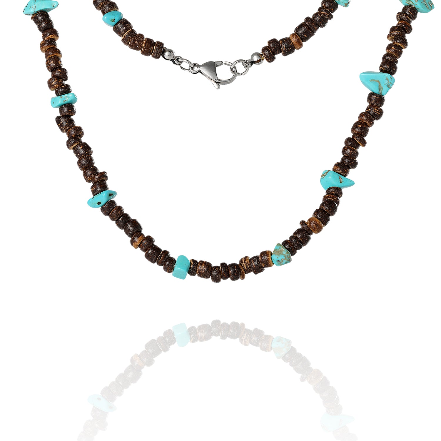Lucky Brand Men’s Wood & Turquoise Beaded 22'' Necklace, Rustic Brown with Blue Chips