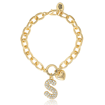 Juicy Couture Pavé Initial Charm Bracelet - 7.5'' Gold Tone Link