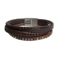Lucky Brand Stainless Steel and PU Leather Bracelet for Men, Multistrand - 8.5''
