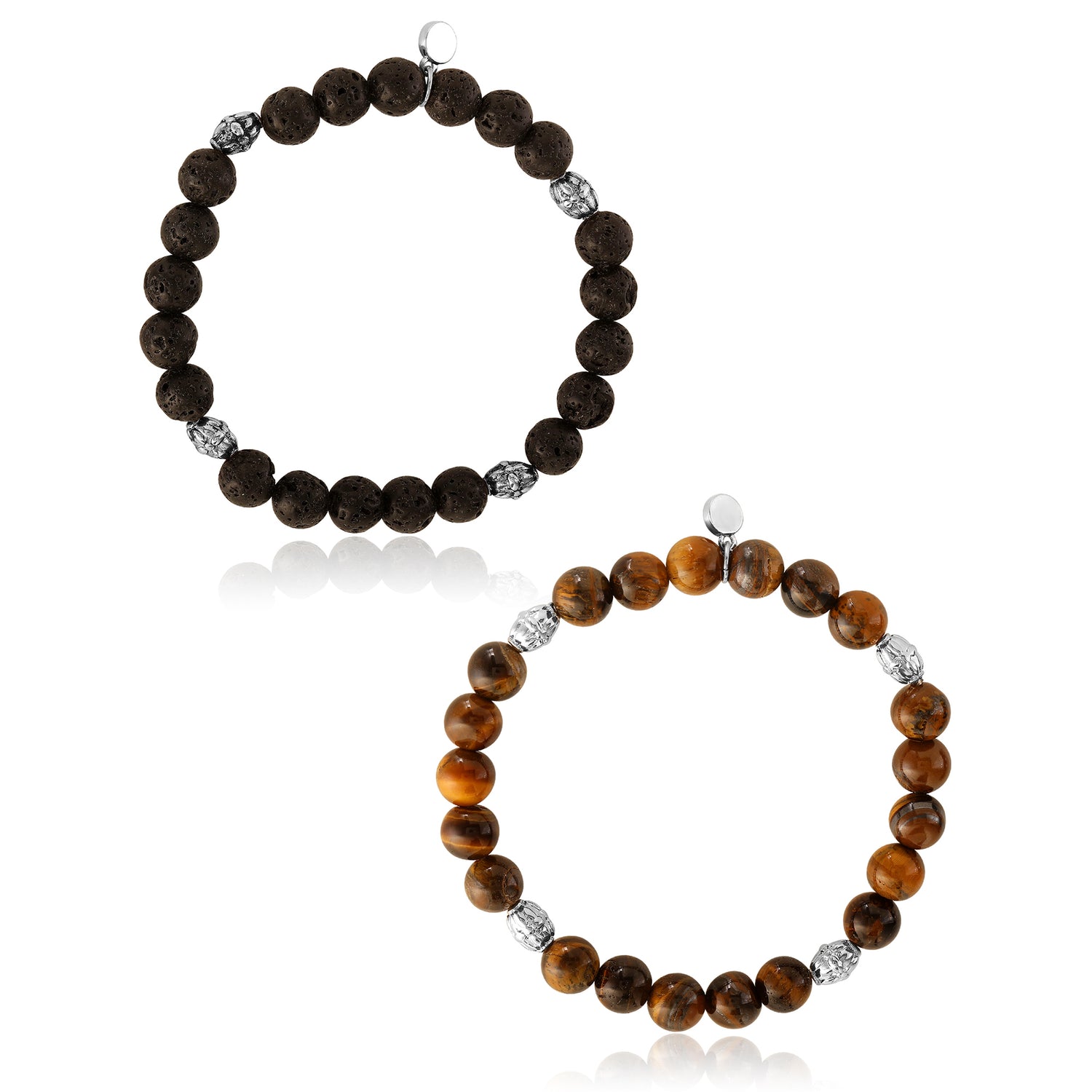 Lucky Brand Beaded Bracelets – Tiger's Eye & Lava Matte Black Stone Stretch Set