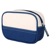 Lands' End Medium Rectangular Dopp Kit for Travel, Striped Canvas Toiletry Bag with Top Zip (Navy) - Navy