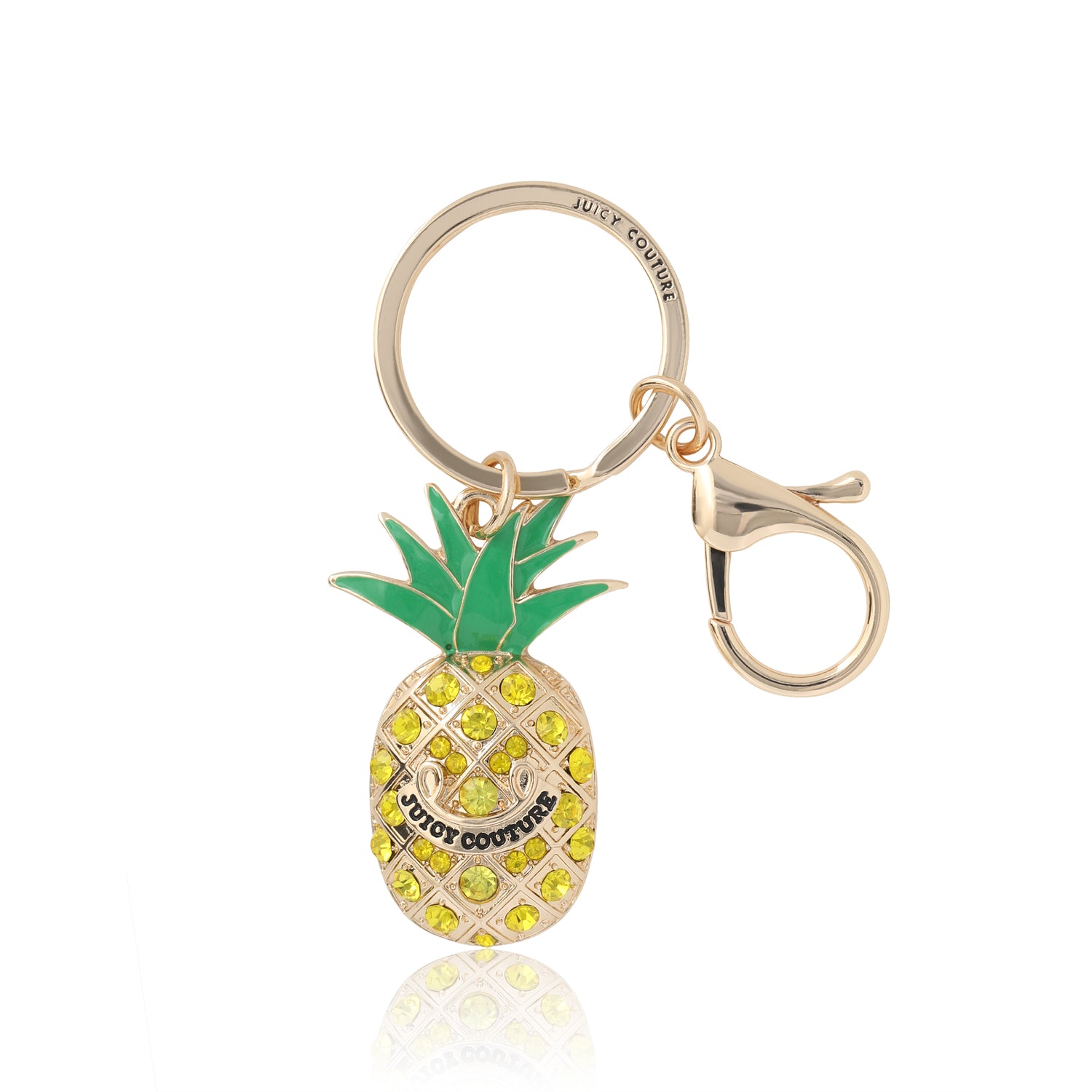 Juicy Couture Crystal Pineapple Keychain, Gold‑Tone with Green Enamel Leaves