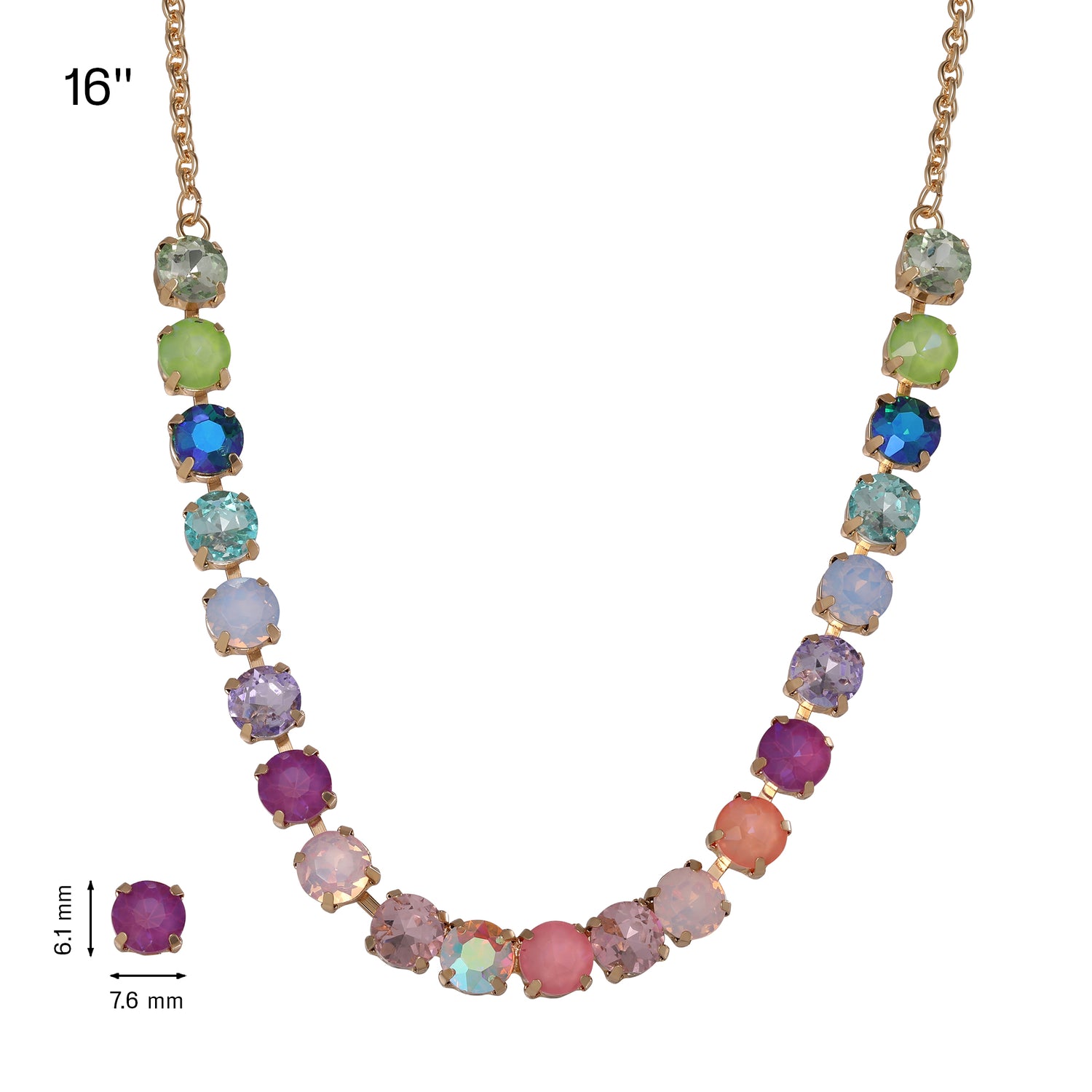 Juicy Couture Womens Tennis Necklace with 8MM Multicolor Crystals, 16"+2" Gold Tone-Plated Tennis Jewelry