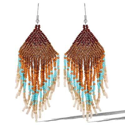 Jessica Simpson Beaded Fringe Earrings in Turquoise and Brown Ombre