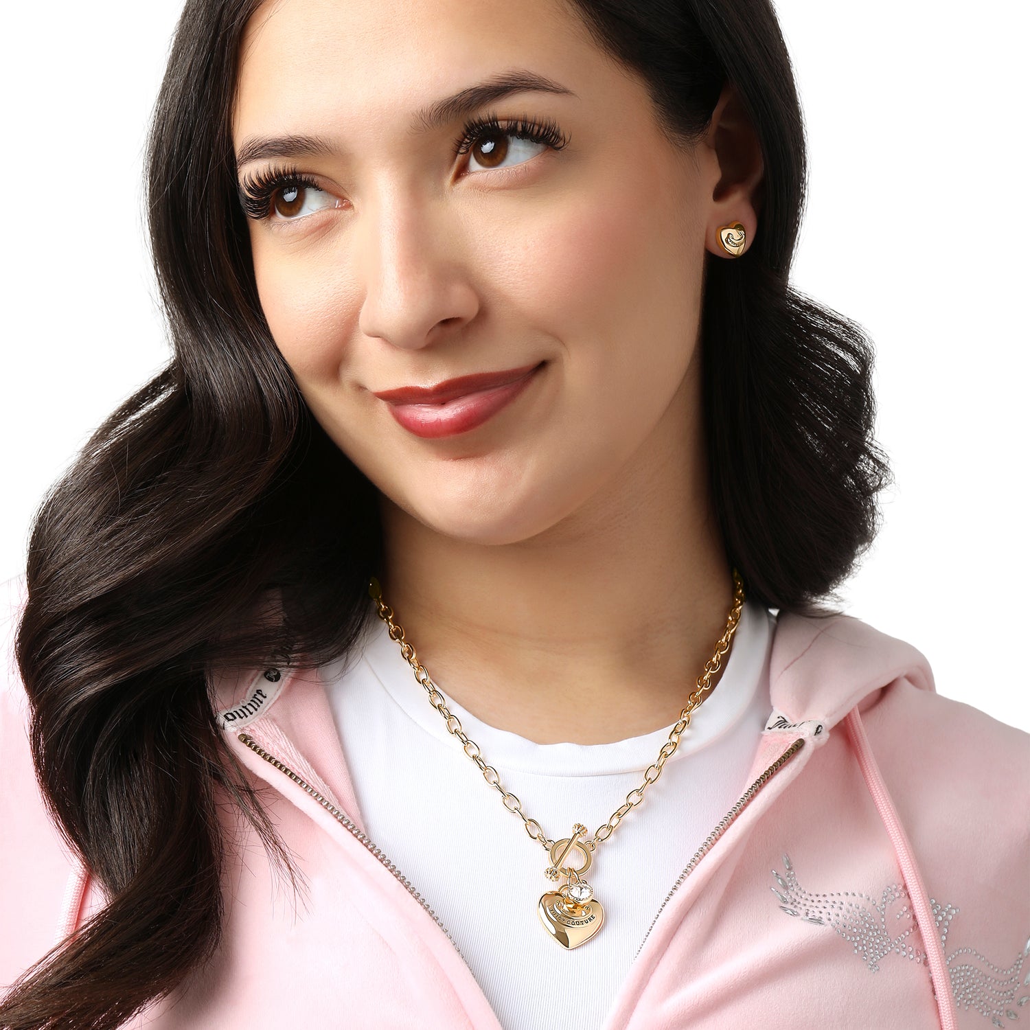 Juicy Couture Gold-Tone Necklace with Earring Set, Heart Pendant & Gift Box