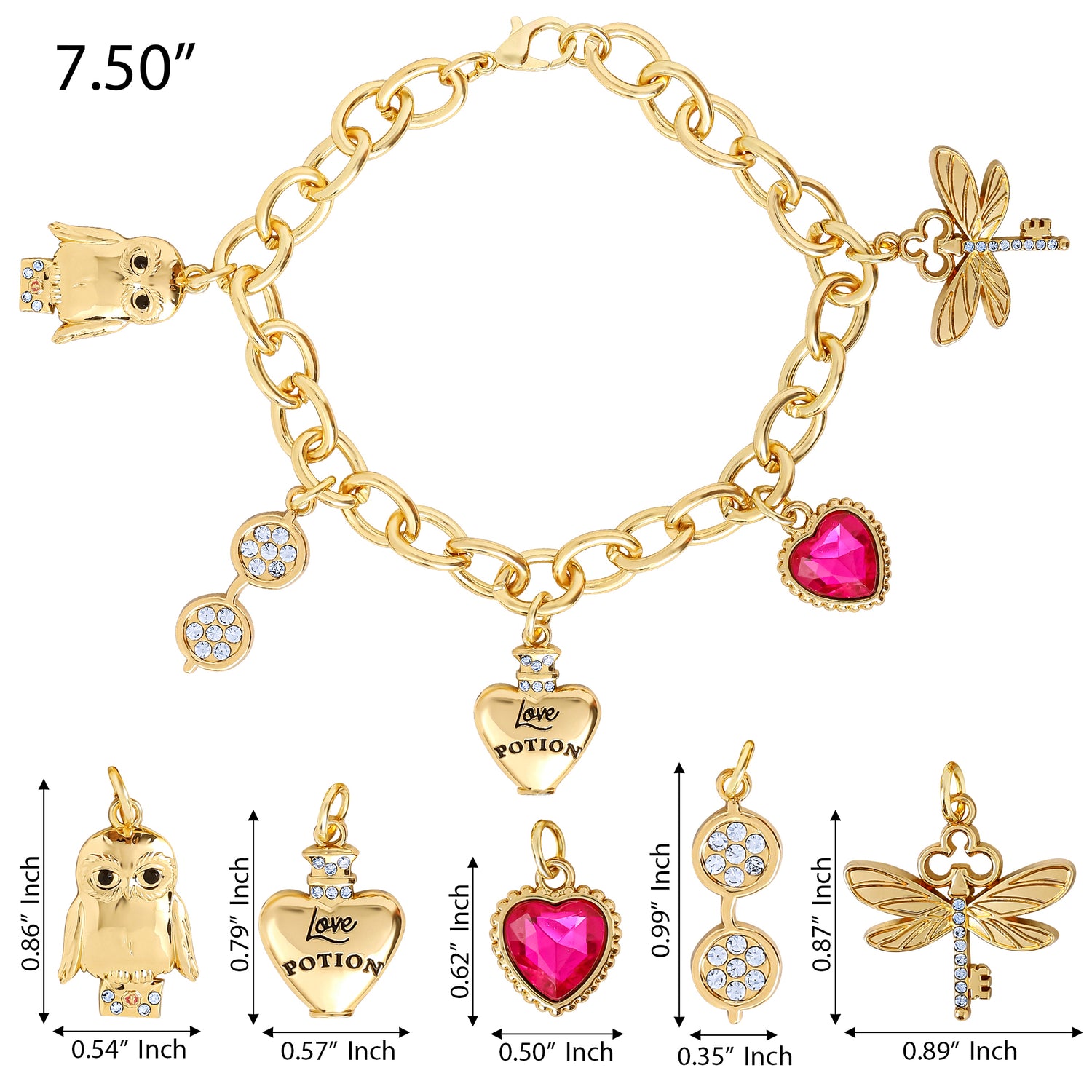 Harry Potter Charm Bracelet for Women Official License, 7.5"