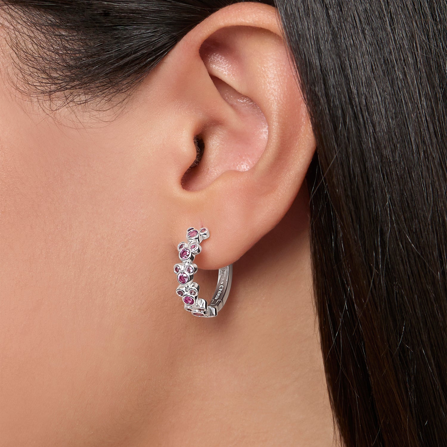 Disney Mickey Mouse Endless Hoop Earrings Cubic Zirconia Disney Pink Hoops