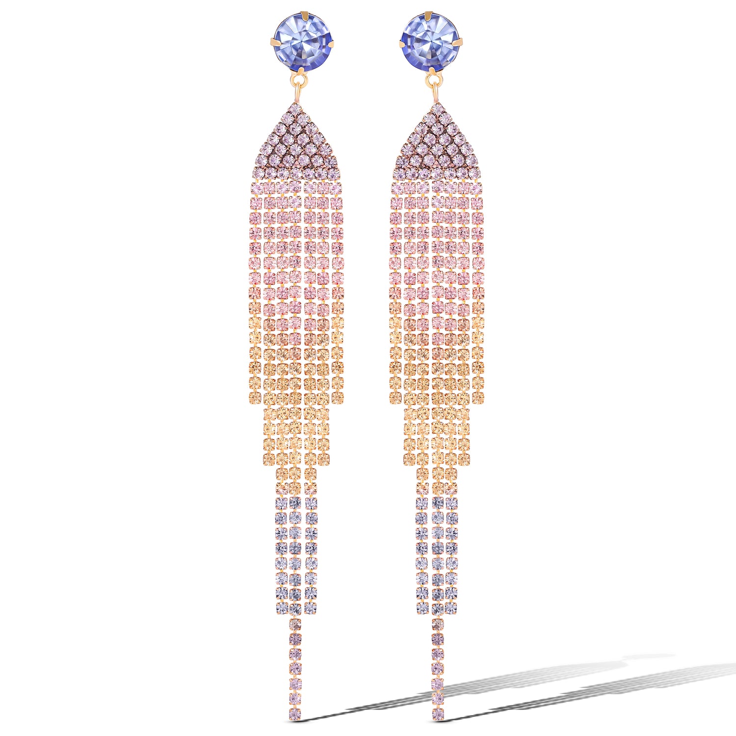 Jessica Simpson Crystal Rhinestone Fringe Dangle Long Statement Earrings - Multicolor