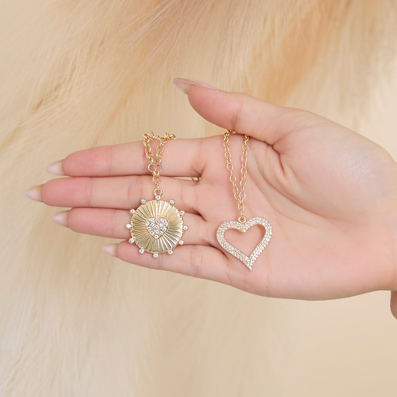JS Jessica Simpson Gold Silver Heart Eye Layered Necklace Set