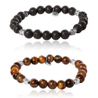 Lucky Brand Beaded Bracelets – Tiger's Eye & Lava Matte Black Stone Stretch Set