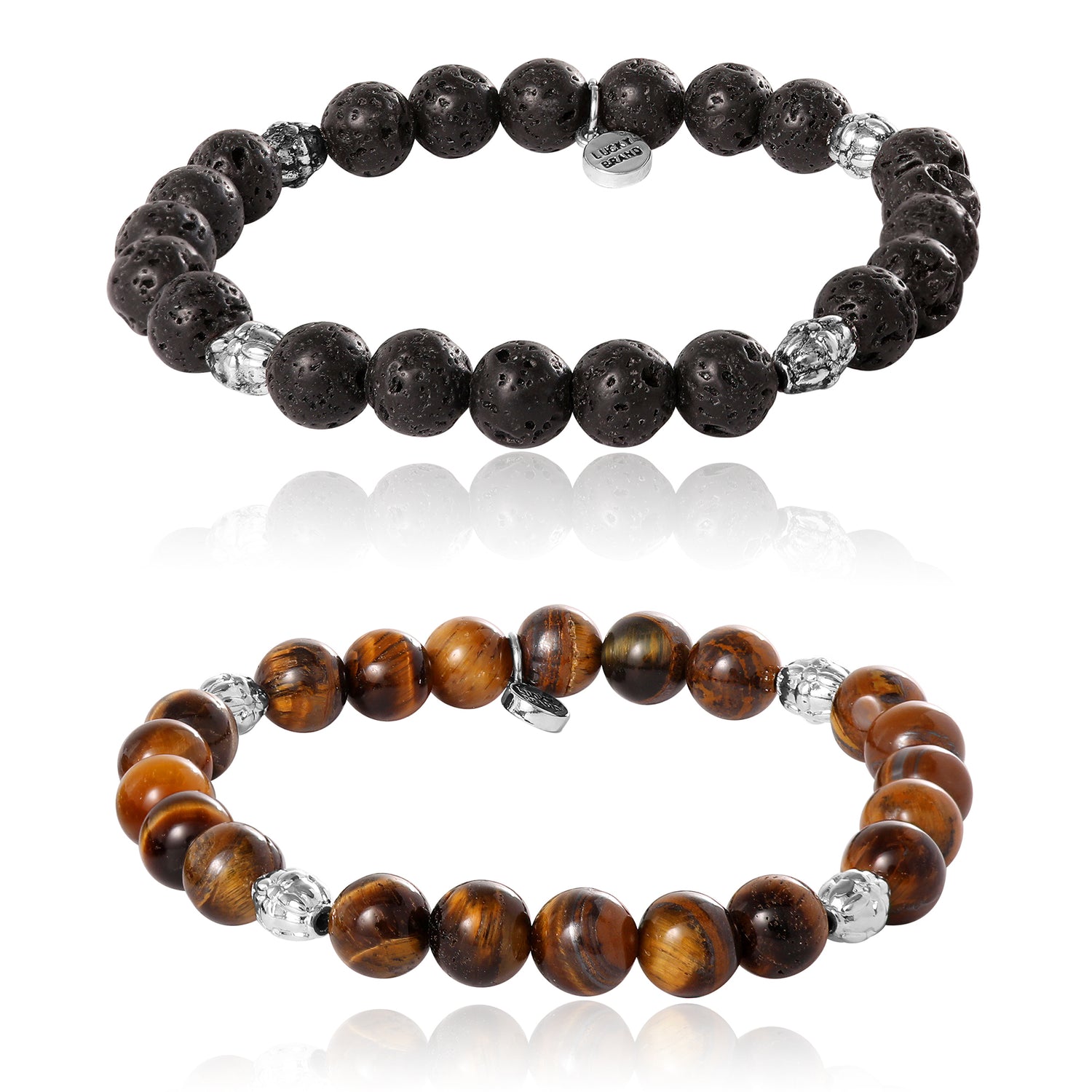 Lucky Brand Beaded Bracelets – Tiger's Eye & Lava Matte Black Stone Stretch Set