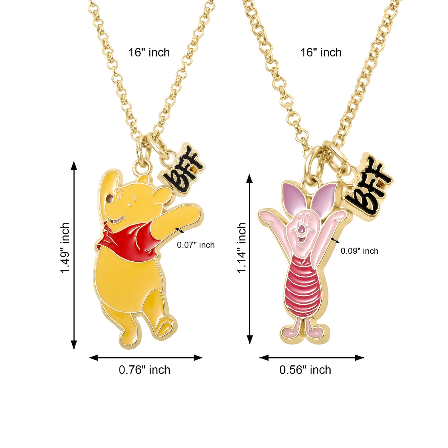 Winnie the Pooh and Piglet BFF Necklace for 2 Official License, Gold-Tone