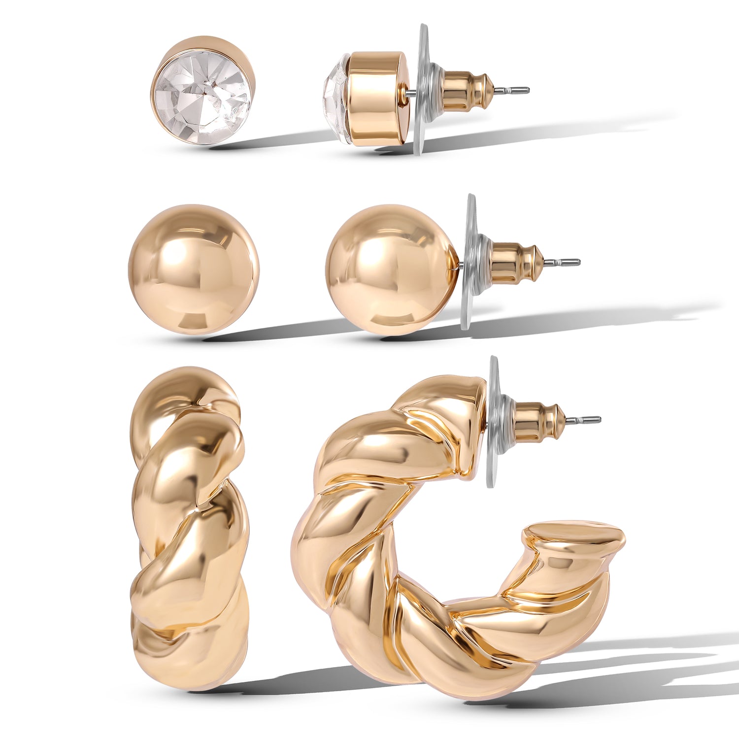 Jessica Simpson Rhinestone Hoop & Stud Earring Set of 3