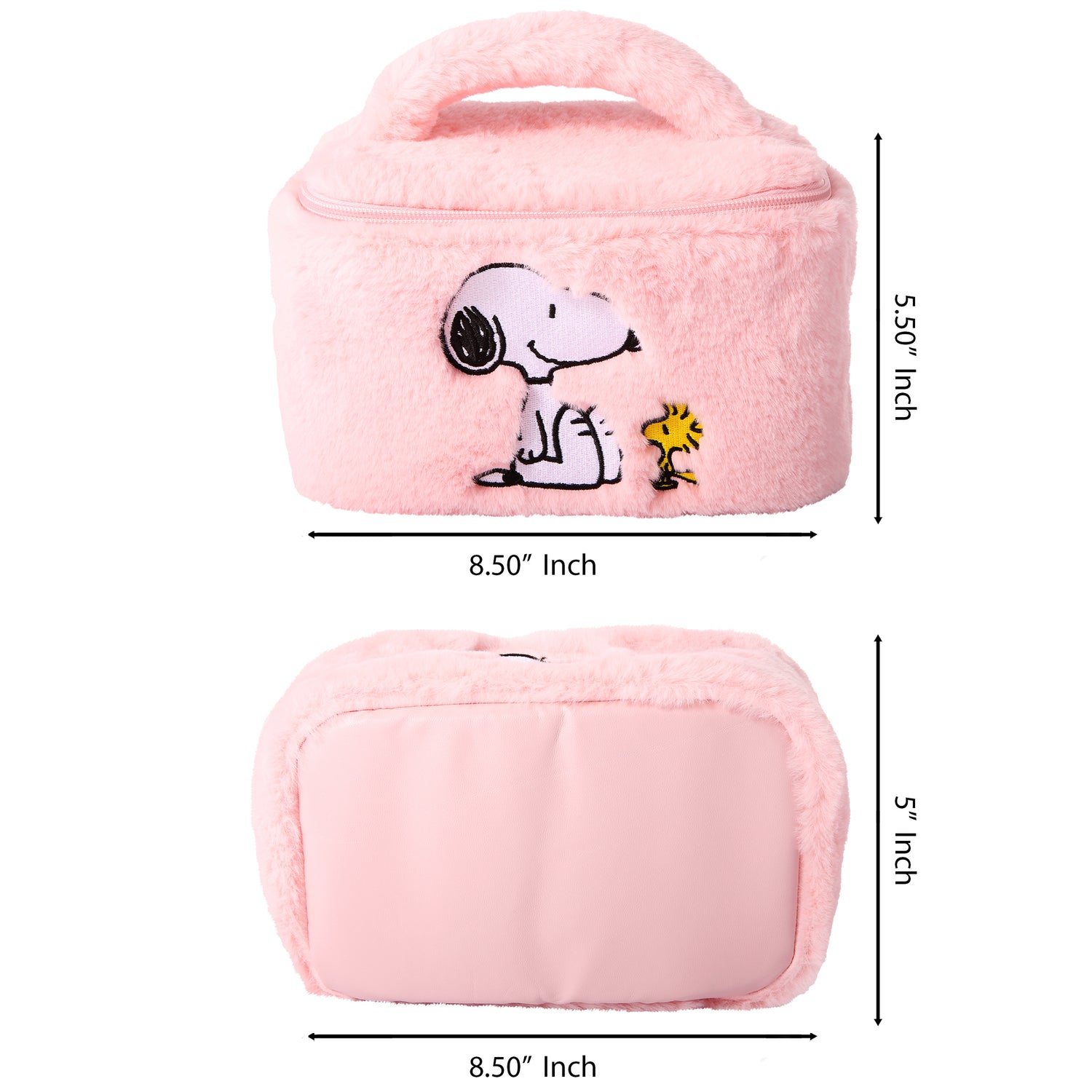 SALLY ROSE Peanuts Snoopy Pink Make Up Bag Official License, Plush Woodstock and Snoopy Cosmetic Bag with Zip Closure, Cute Makeup Bag