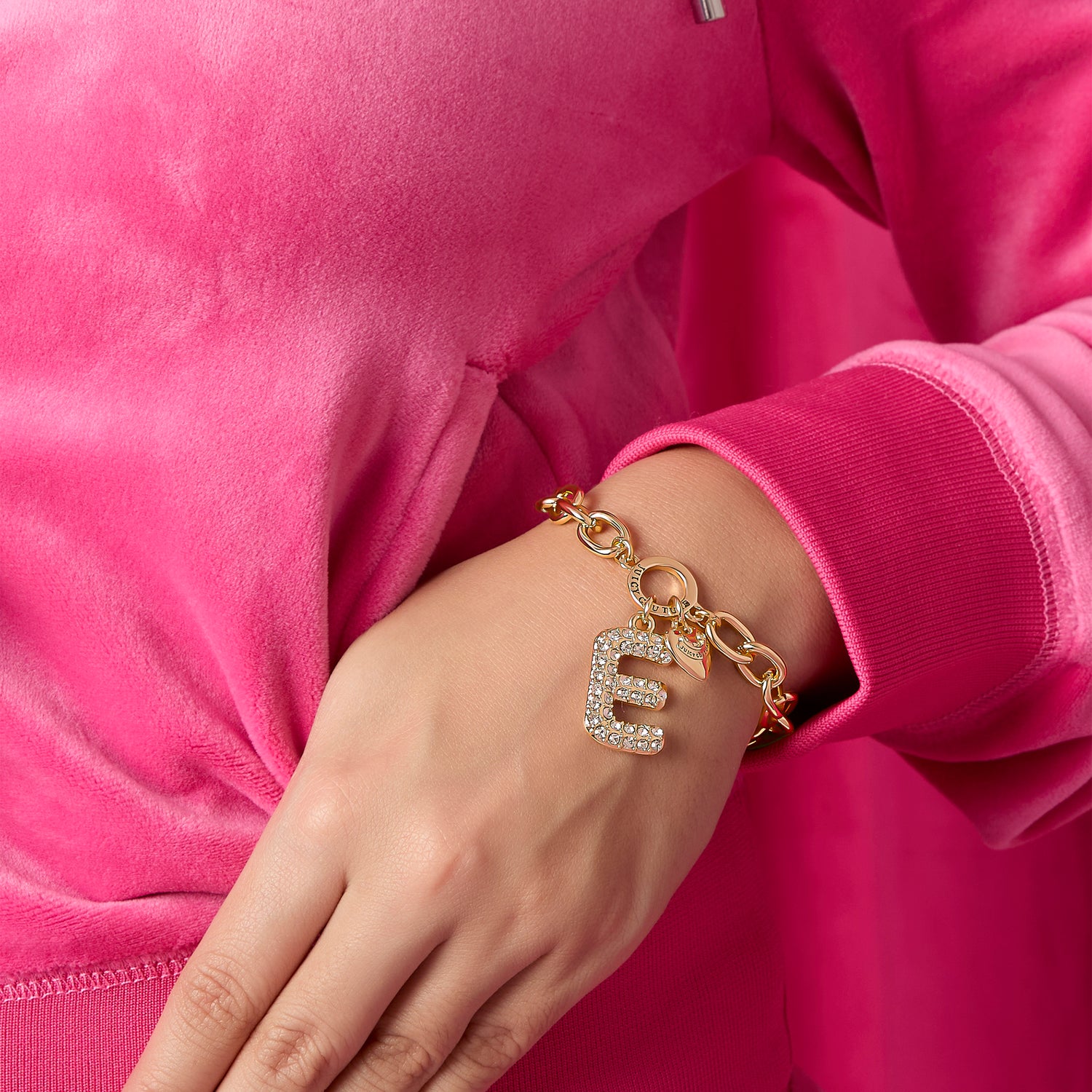 Juicy Couture Pavé Initial Charm Bracelet - 7.5'' Gold Tone Link