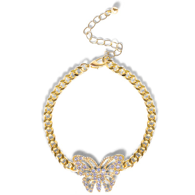 Jessica Simpson Gold-Tone Butterfly Crystal Chain Bracelet