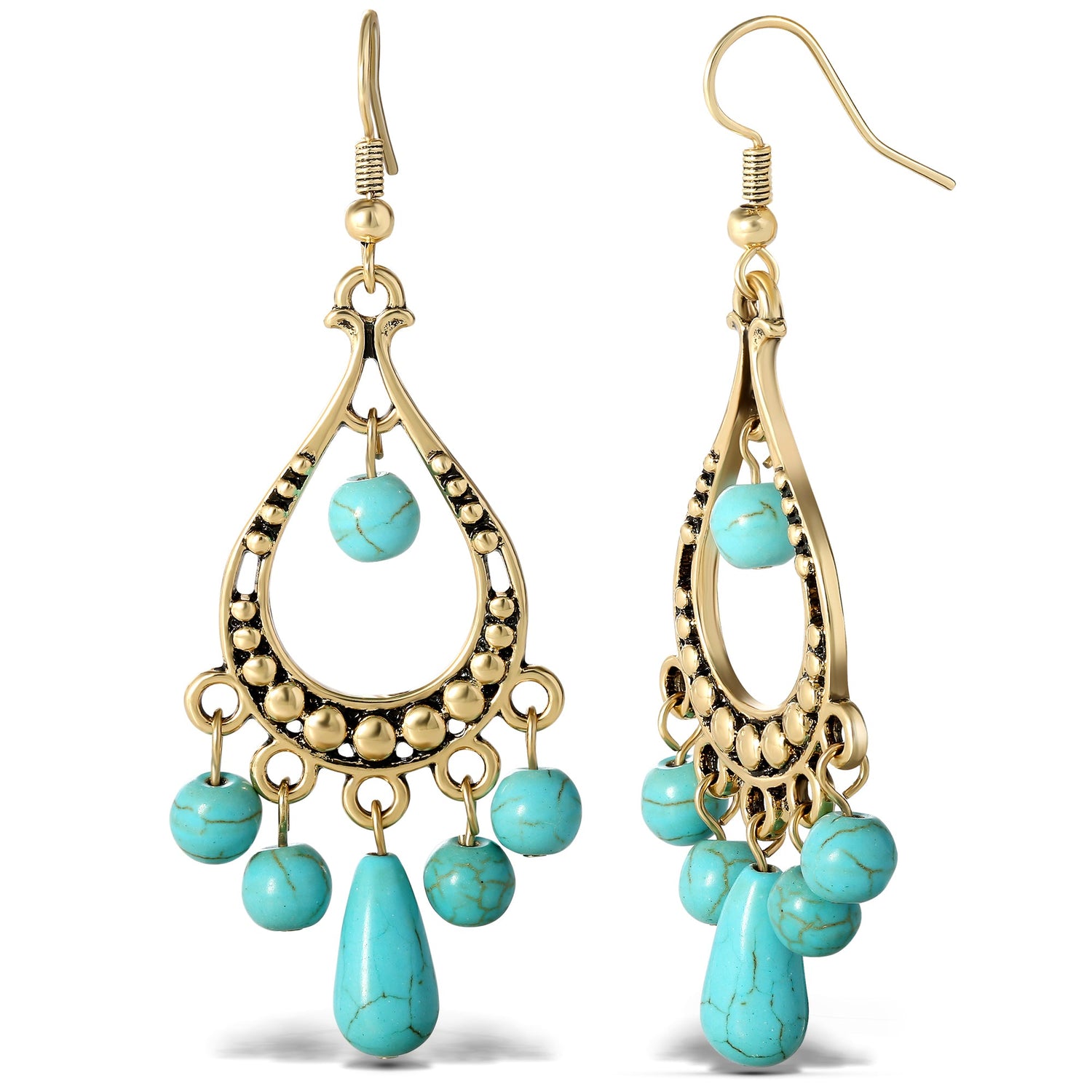 Jessica Simpson Womens Turquoise Bead Chandelier Earrings - Oxidized Gold-Tone Turquoise Earrings - Statement Earrings