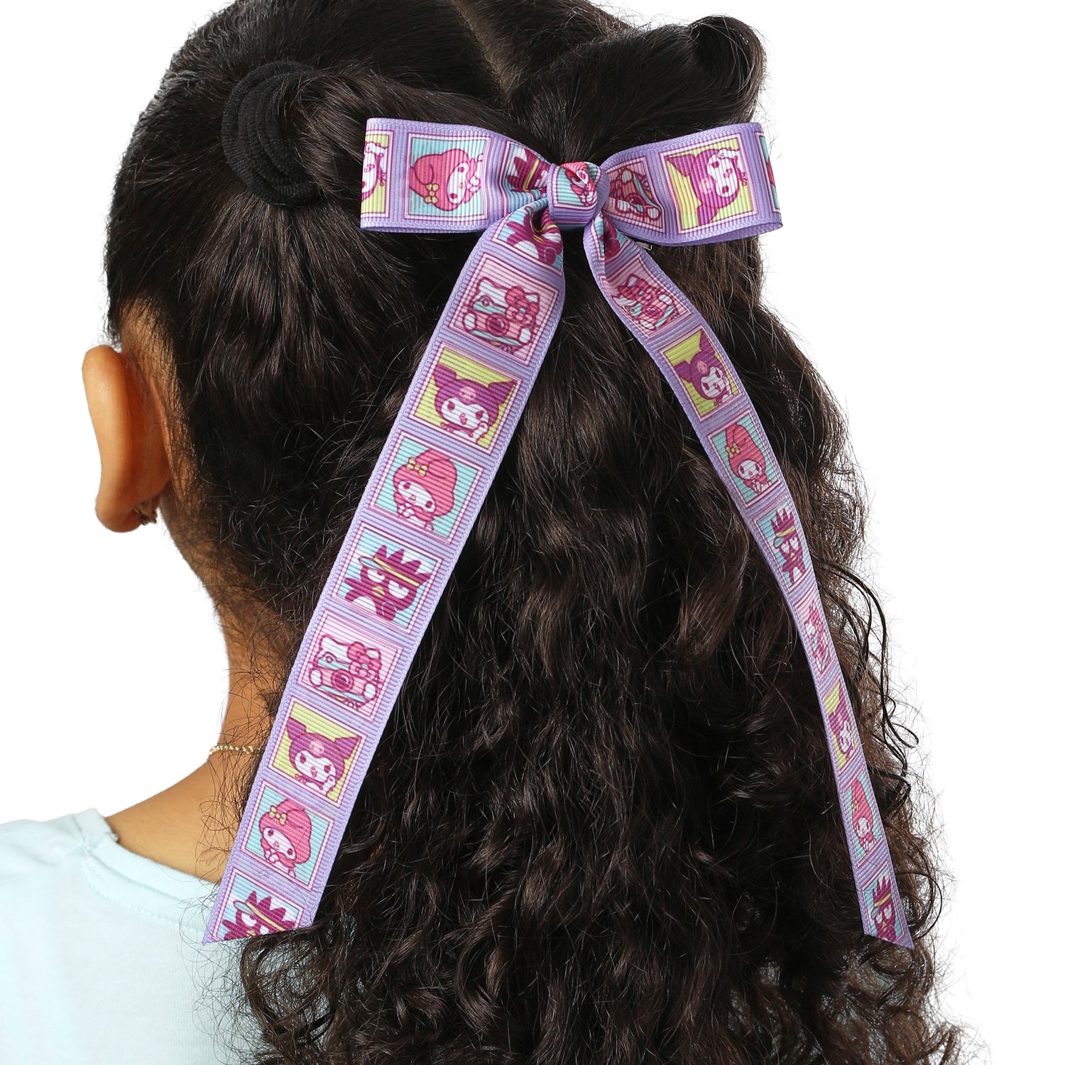Hello Kitty and Friends Long Hair Bows 7-Piece Set Official License, Sanrio Hair Accessories with Kuromi and My Melody