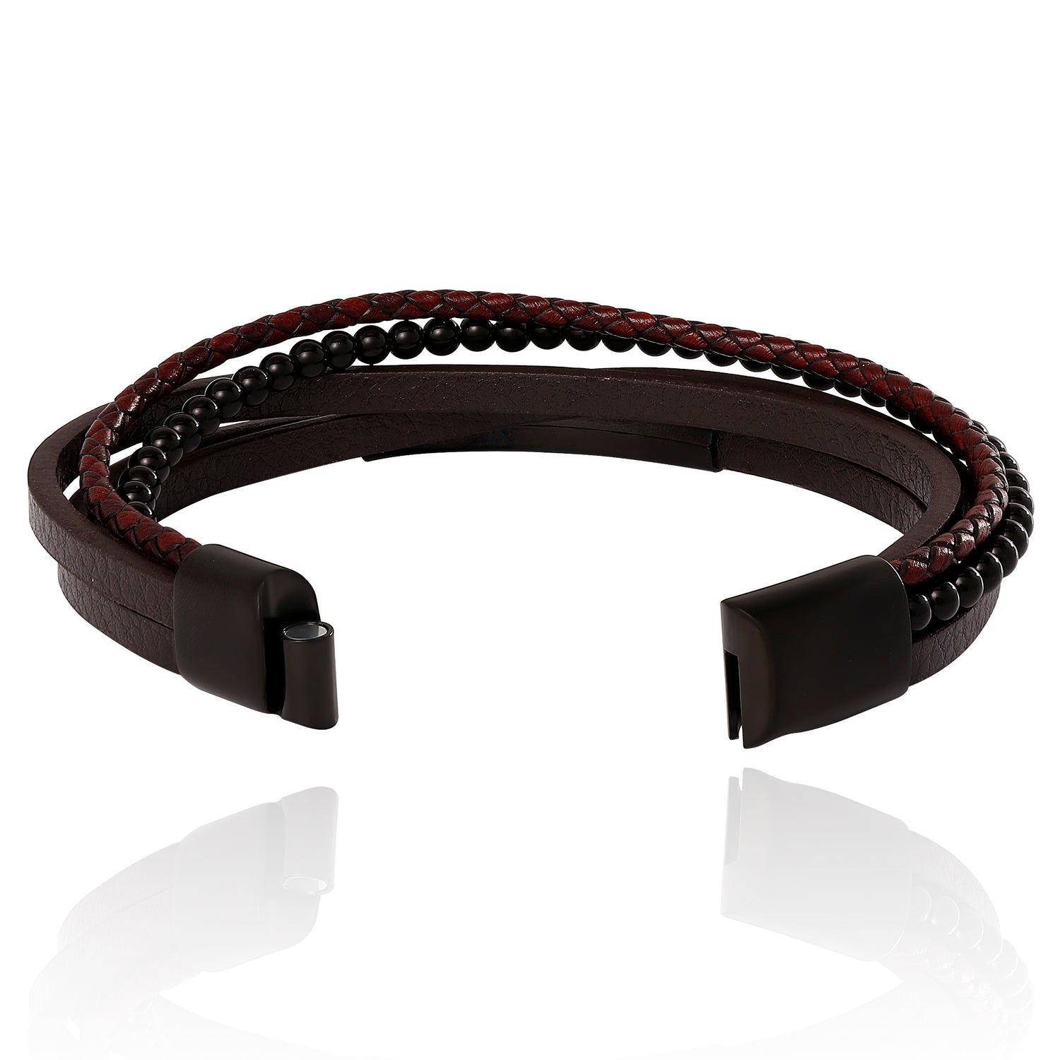 Lucky Brand Mens Multilayer Braided and Bead Bracelet in Brown & Black