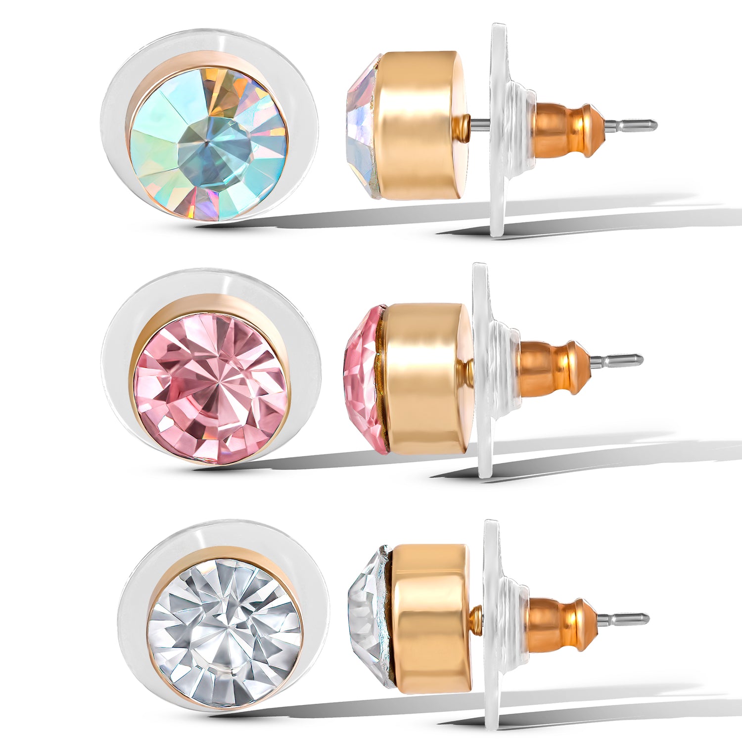 Jessica Simpson Crystal Stud Earrings Set - Trio of Sparkling Styles - Multicolor