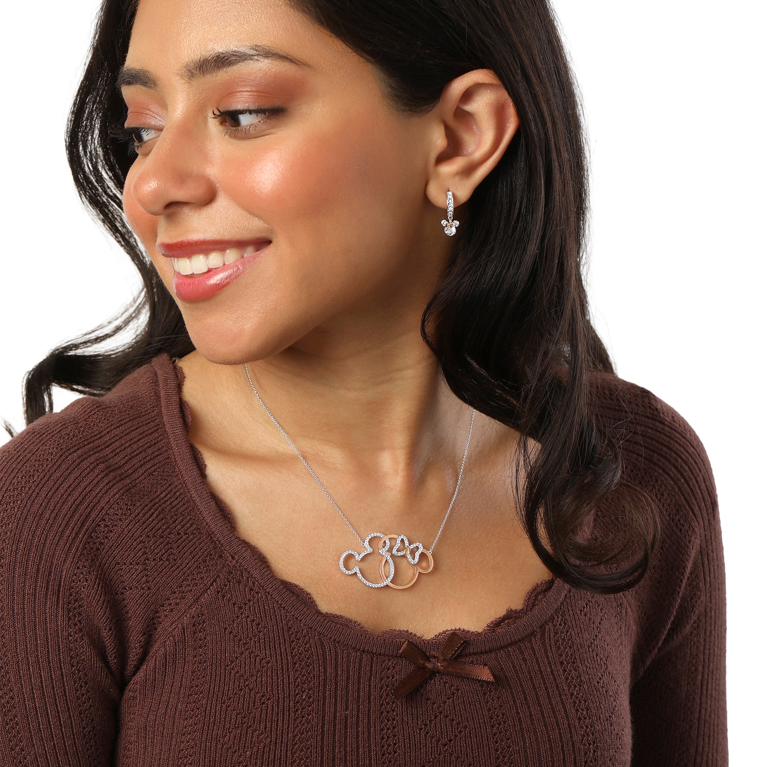 Disney Minnie Mouse Earrings for Women, Two-Tone Sterling Silver Hoops