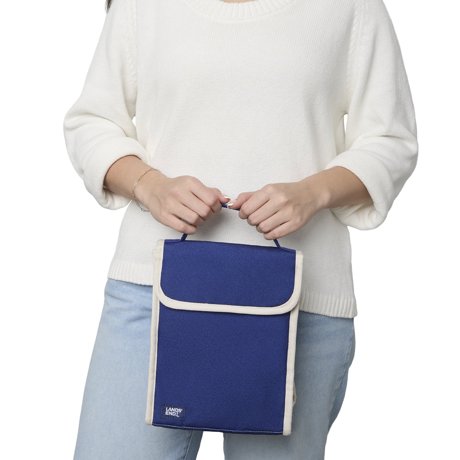Lands' End Small Cooler Bag Polyester Canvas, Soft Cooler Lunch Box for Women and Men (Navy) - Navy
