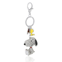 SALLY ROSE Peanuts Cluster Pave Crystal Keychain Official License, Snoopy Bag Charm with Woodstock and Heart Charms