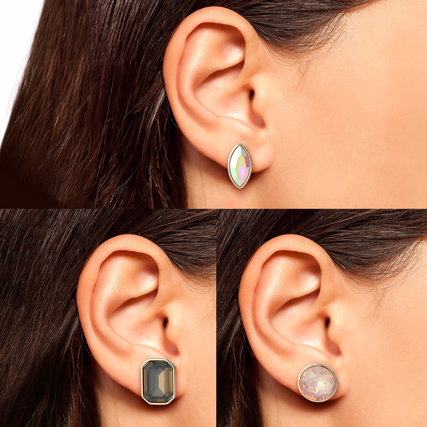 Jessica Simpson Multi-Stone Stud Black Pink and AB Cyrstal Earring Set - 3 Pairs