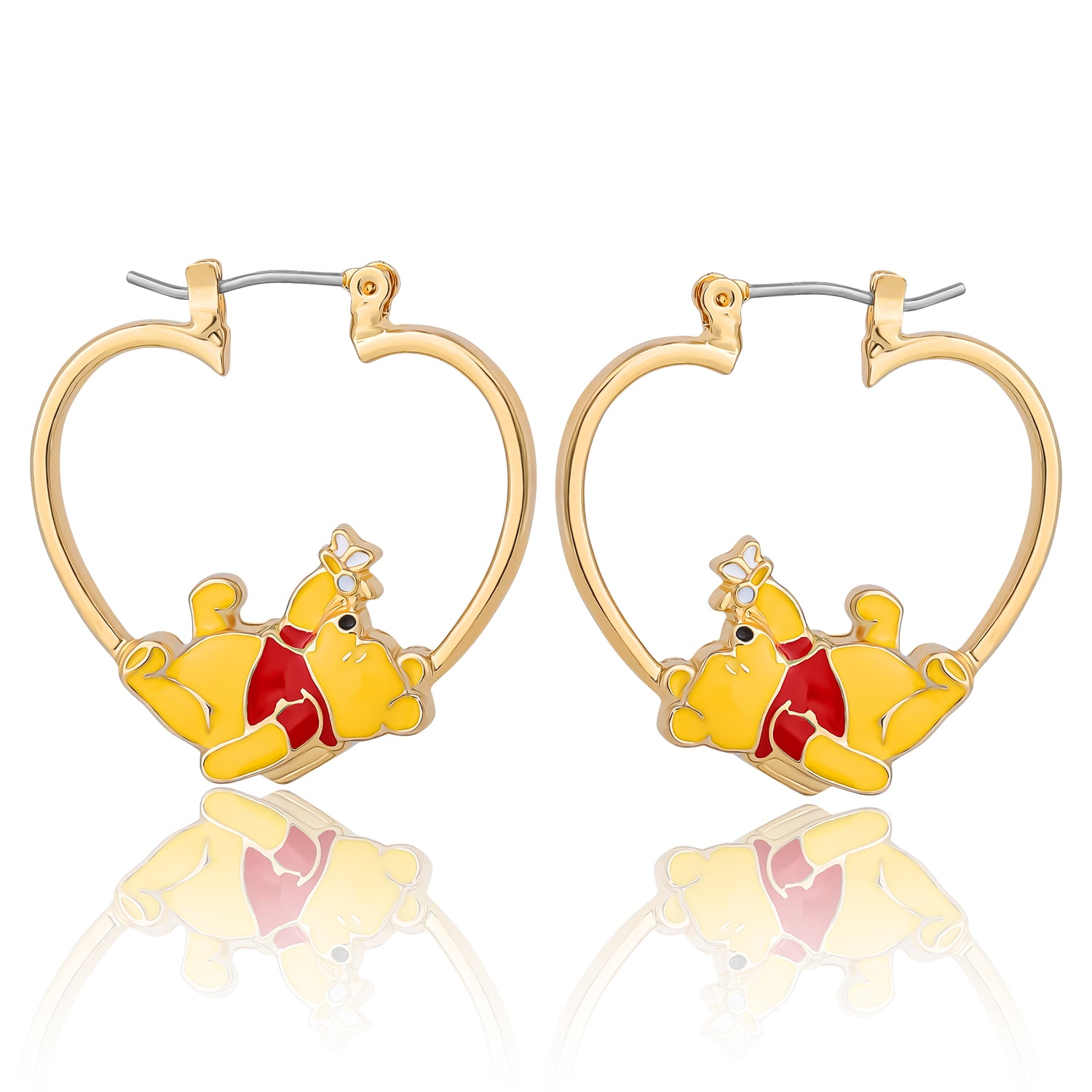 Disney Winnie the Pooh Heart Hoop Earrings, Gold-Tone with Red Enamel