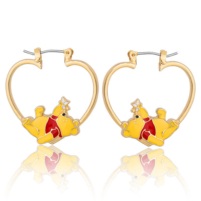 Disney Winnie the Pooh Heart Hoop Earrings, Gold-Tone with Red Enamel