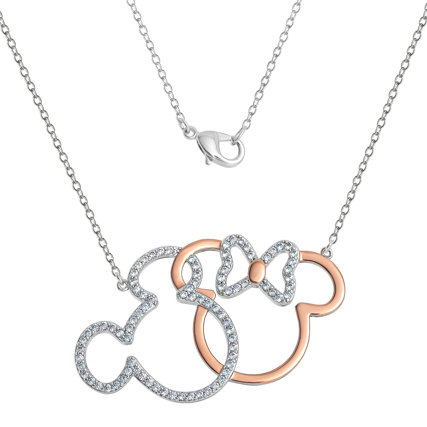 Minnie and Mickey Mouse Necklace for Women, Interlocked Two-Tone Pendant
