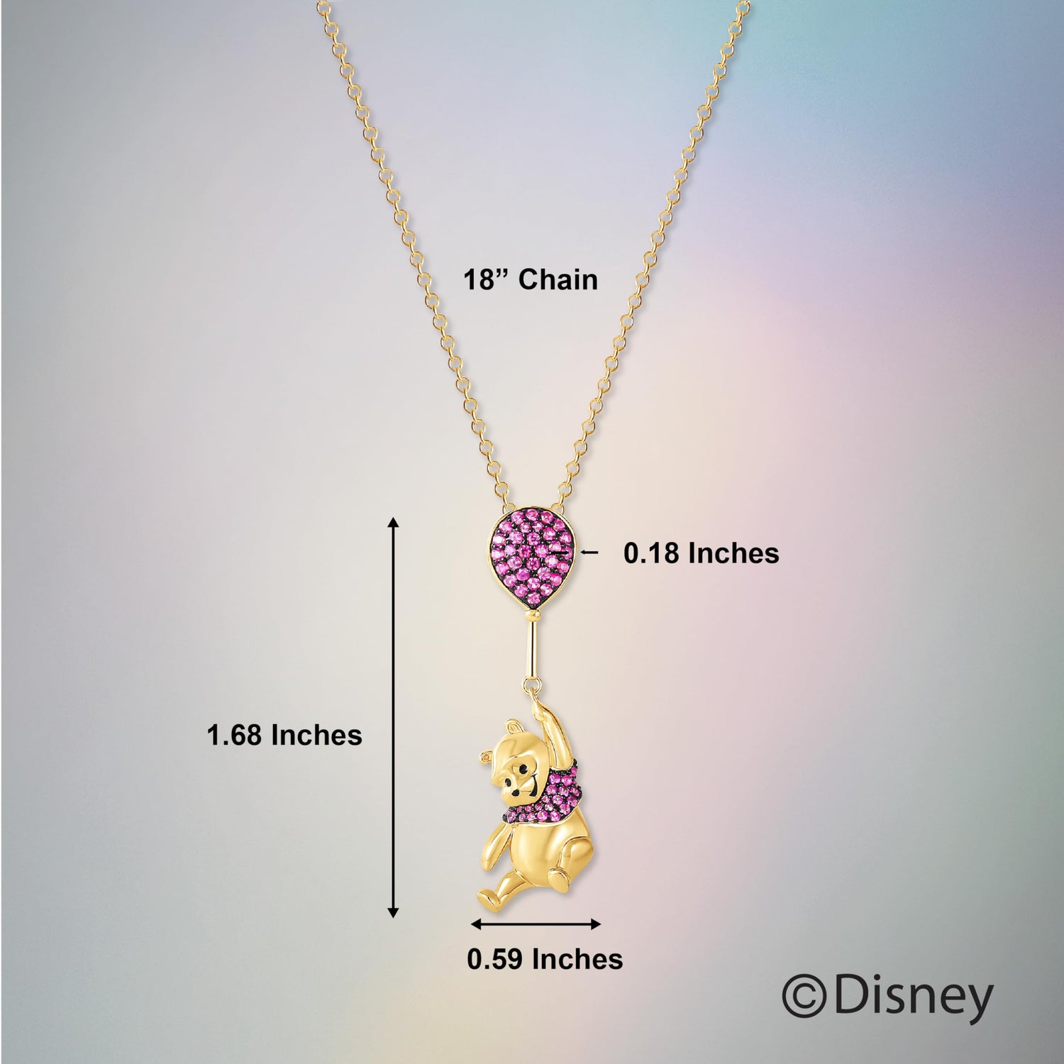 Disney Winnie-the-Pooh Slide Charm Necklace 18", Official License 24kt Gold Flash Plated and DMQ Cubic Zirconia Sterling Silver Necklace