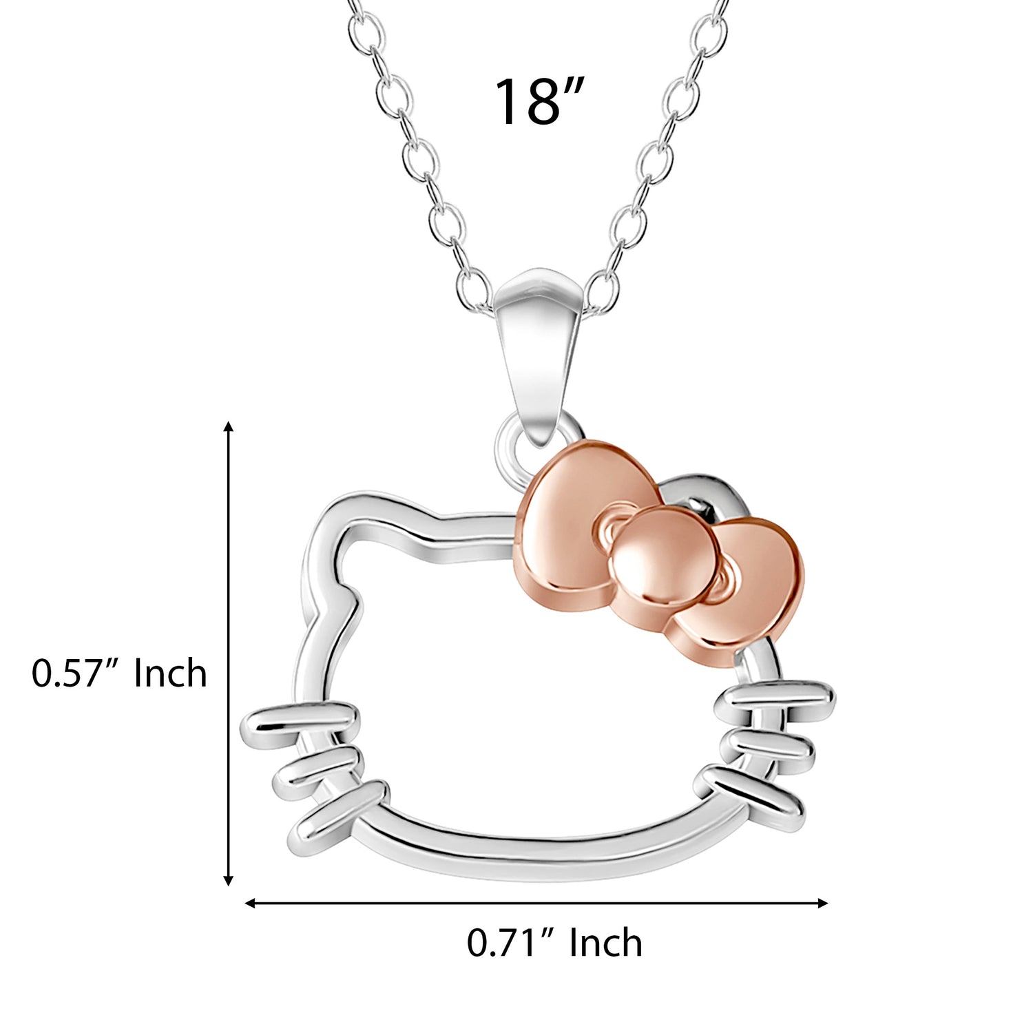 Hello Kitty Necklace Sterling Silver 18" Official License, Two-Tone Pendant