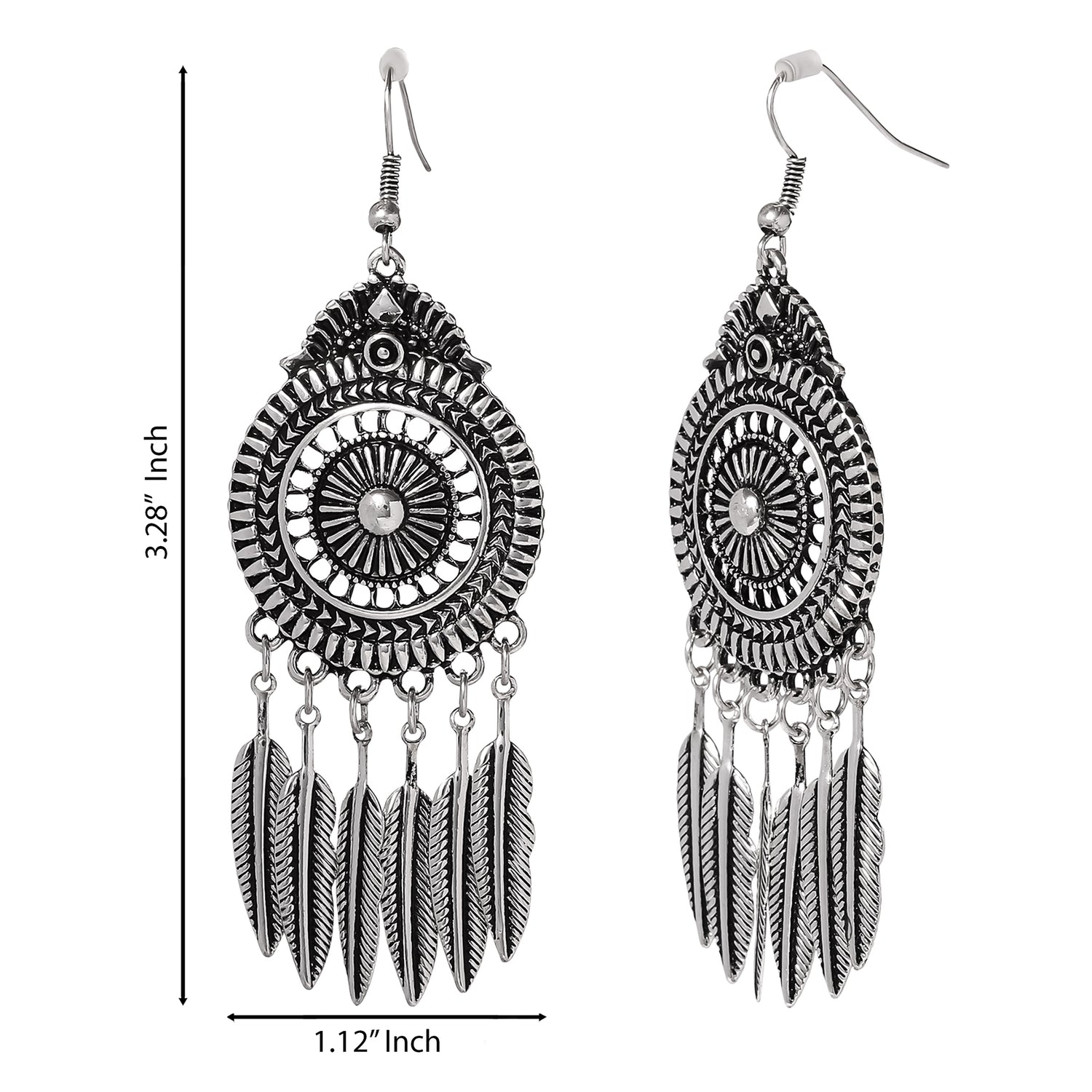 JS Jessica Simpson Boho Feather Statement Drop Earrings in Antique Silver