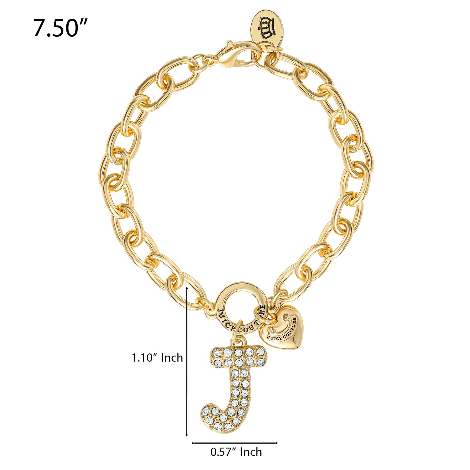 Juicy Couture Pavé Initial Charm Bracelet - 7.5'' Gold Tone Link