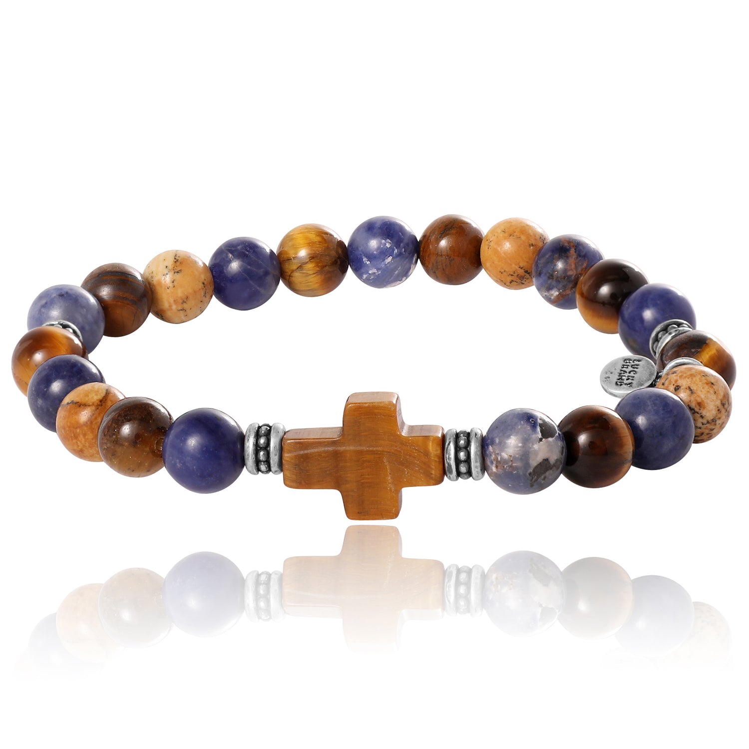 Lucky Brand Sodalite Bead Stretch Bracelets with Cross Accents - Brown