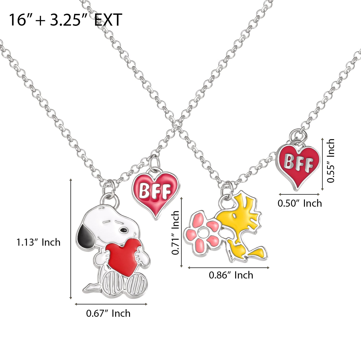 Peanuts Snoopy Woodstock BFF 2 Piece Necklace Set 16" Officially Licensed