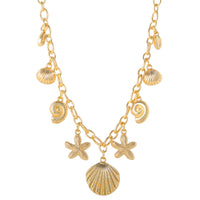Jessica Simpson Ocean Charms Necklace for Women, 16"+3" Gold-Tone Chunky Necklace with 9 Charms