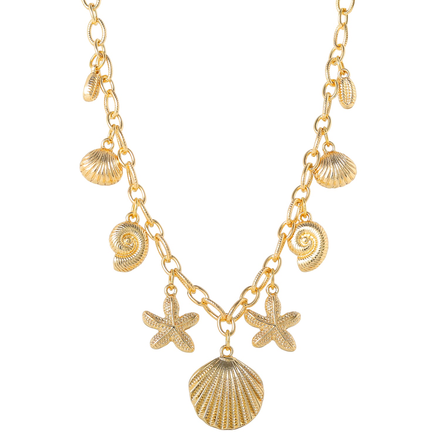 Jessica Simpson Ocean Charms Necklace for Women, 16"+3" Gold-Tone Chunky Necklace with 9 Charms