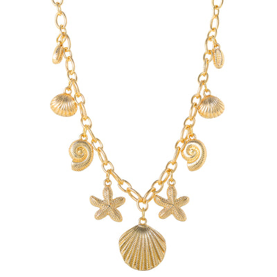 Jessica Simpson Ocean Charms Necklace for Women, 16"+3" Gold-Tone Chunky Necklace with 9 Charms