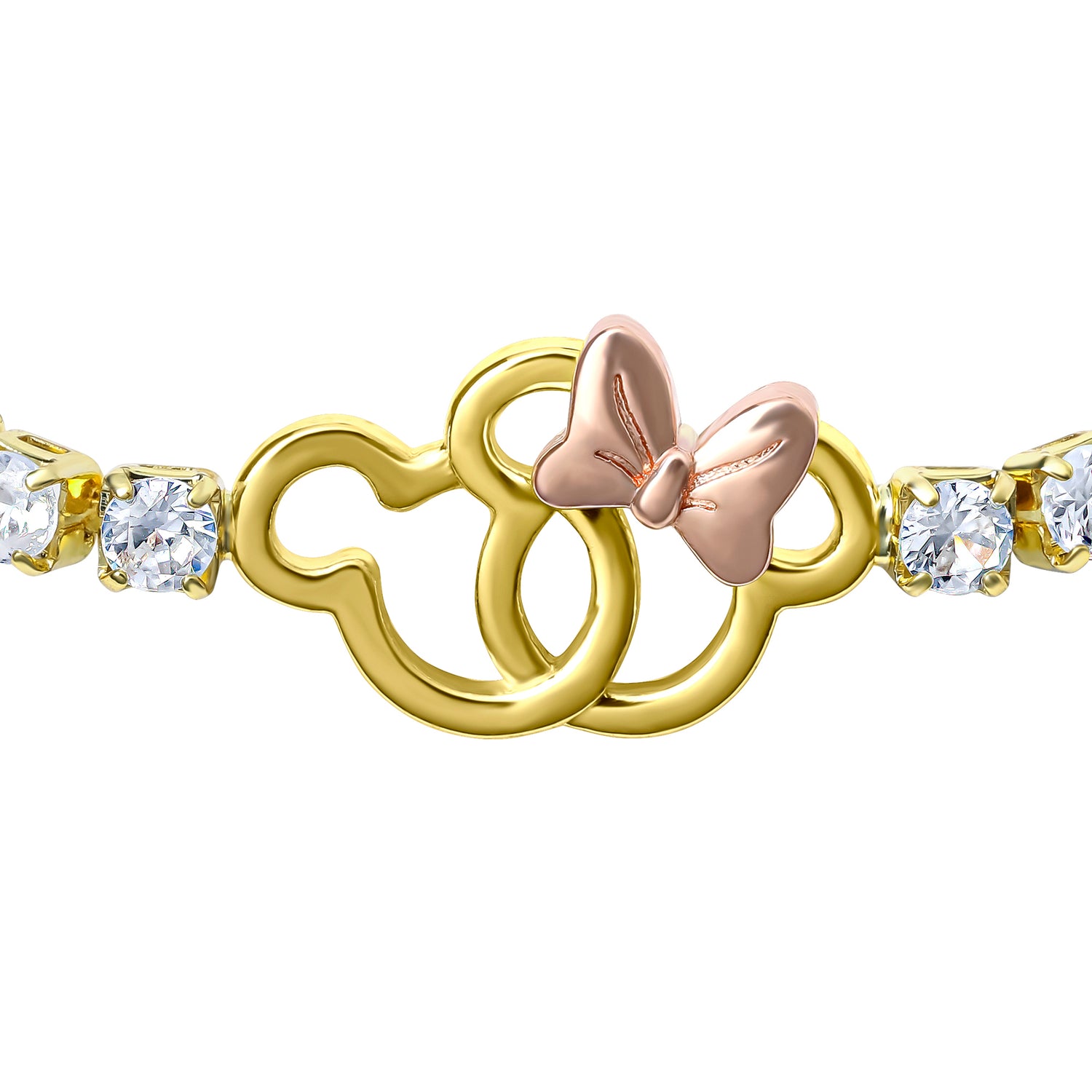 Disney Mickey and Minnie Mouse Bracelet Official License, Clear Crystals